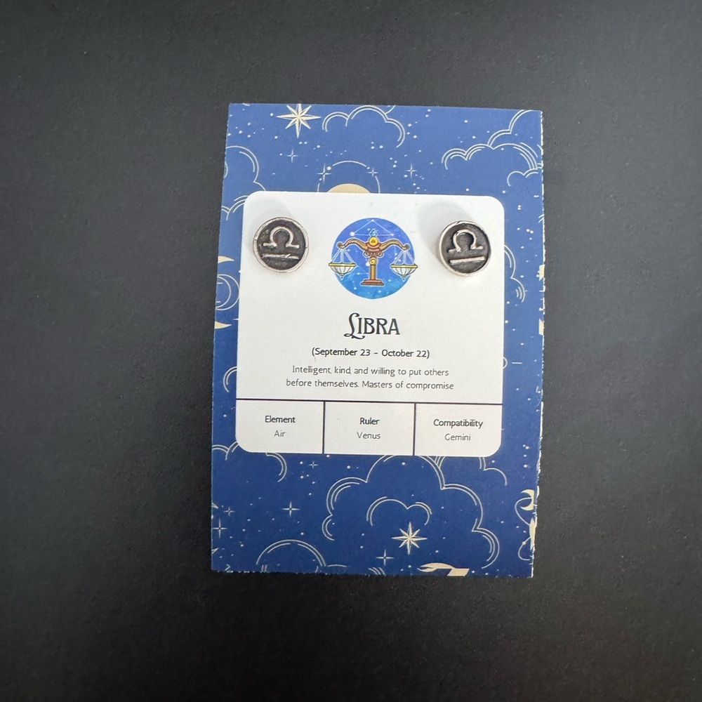 Libra Zodiac Earrings .925 Sterling Silver